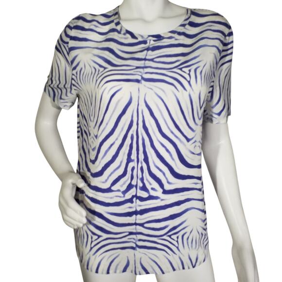 Equipment Femme Womens Size Small 100% Silk Top Blue Animal Print Pull Over - Picture 1 of 7